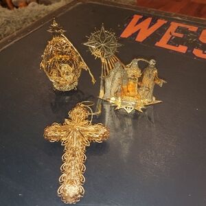 Danburt Mint Gold Nativity and Cross Ornament Set